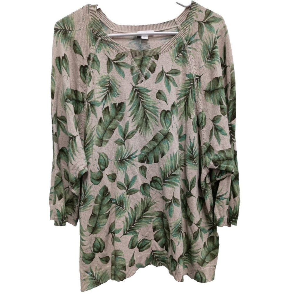 J. Jill Beige  Sweater with Green Leaf Print